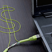 A laptop charger that unwinds into a dollar sign.